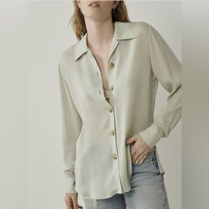 The Great Eros Rhea Long Sleeve Silk Blouse in Celadon